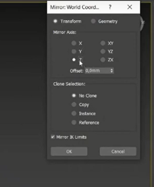 окно редактирования mirror в 3ds max