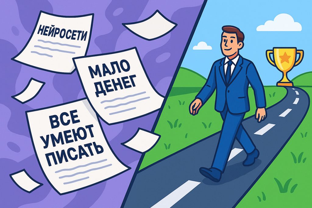 профессии тексты мифы нейросети мало денег успех