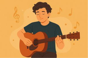 Парень играет на гитаре — музыка с нуля