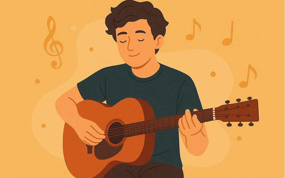 Парень играет на гитаре — музыка с нуля