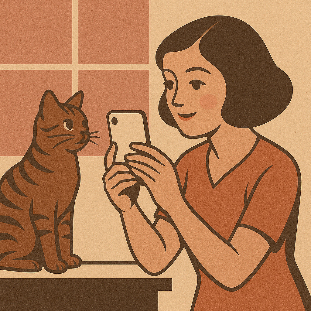 кот позирует для фото, снятого на смартфон