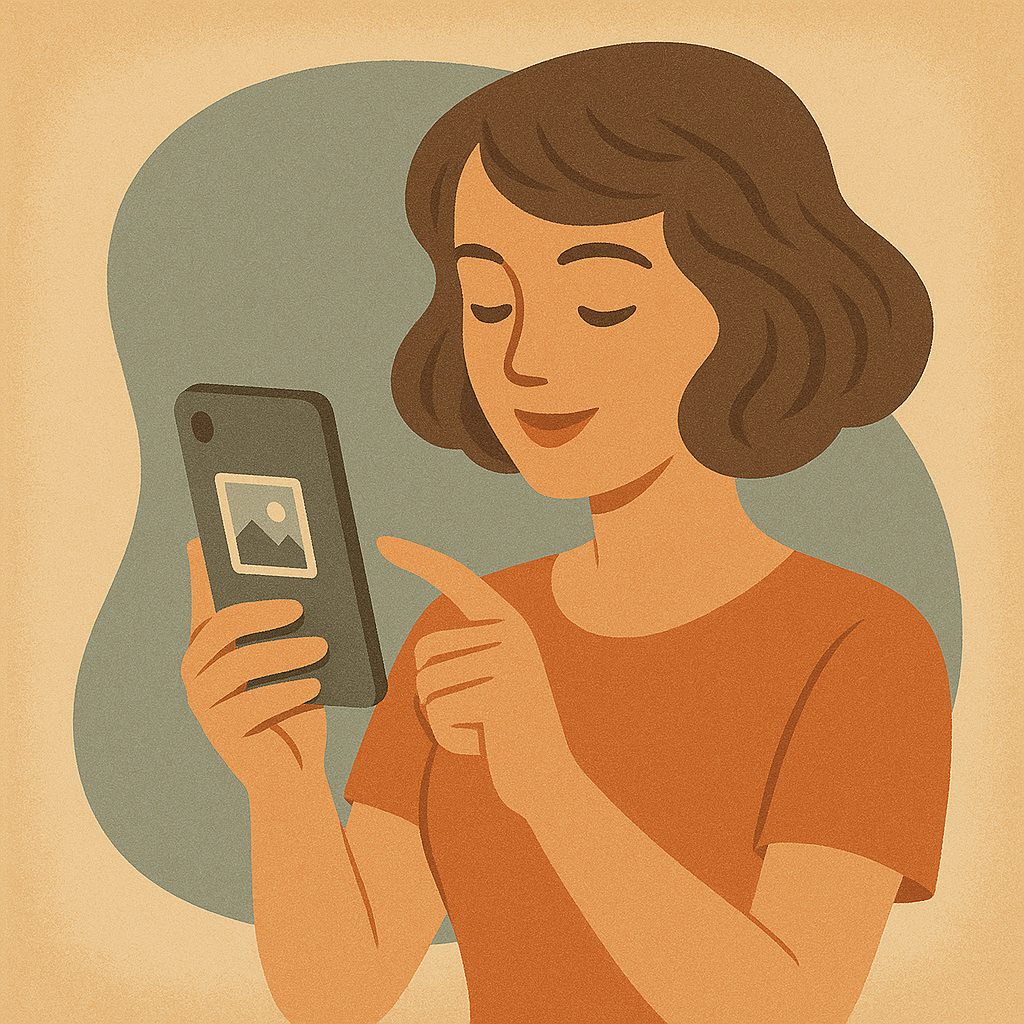 девушка позирует для портретного фото на смартфон