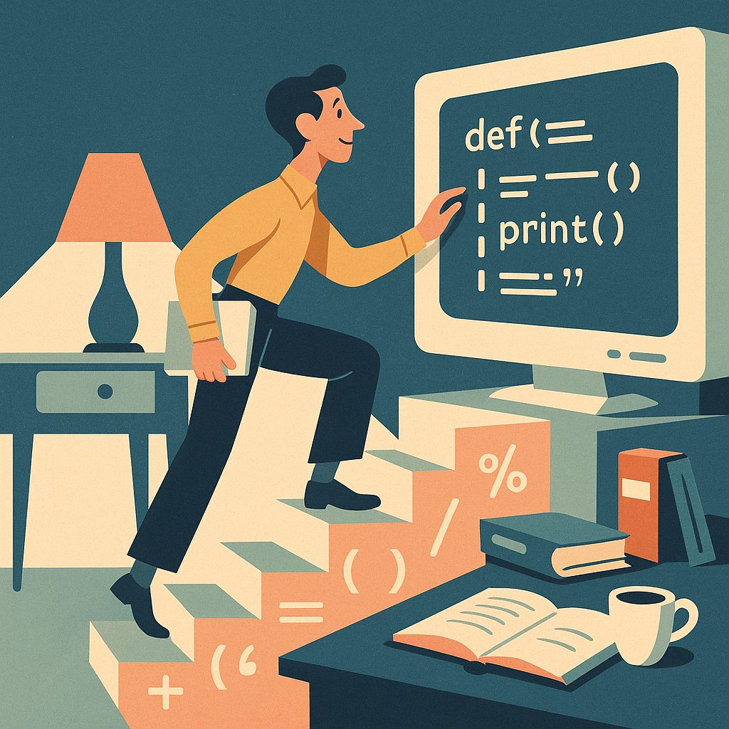 студент учится программированию на Python пошагово