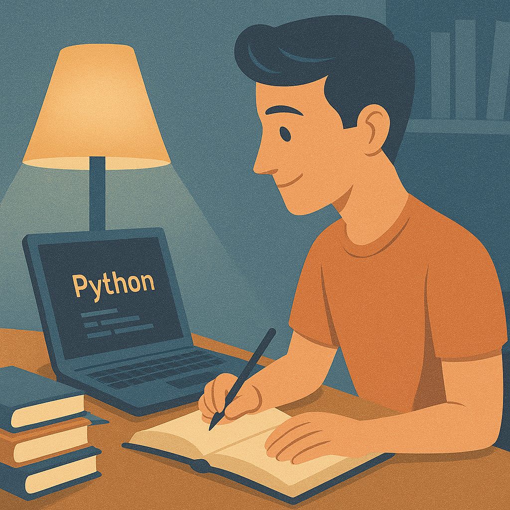 программист изучает полное руководство по Python