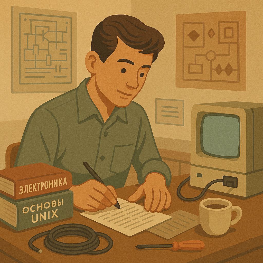 системный администратор работает за компьютером в офисе