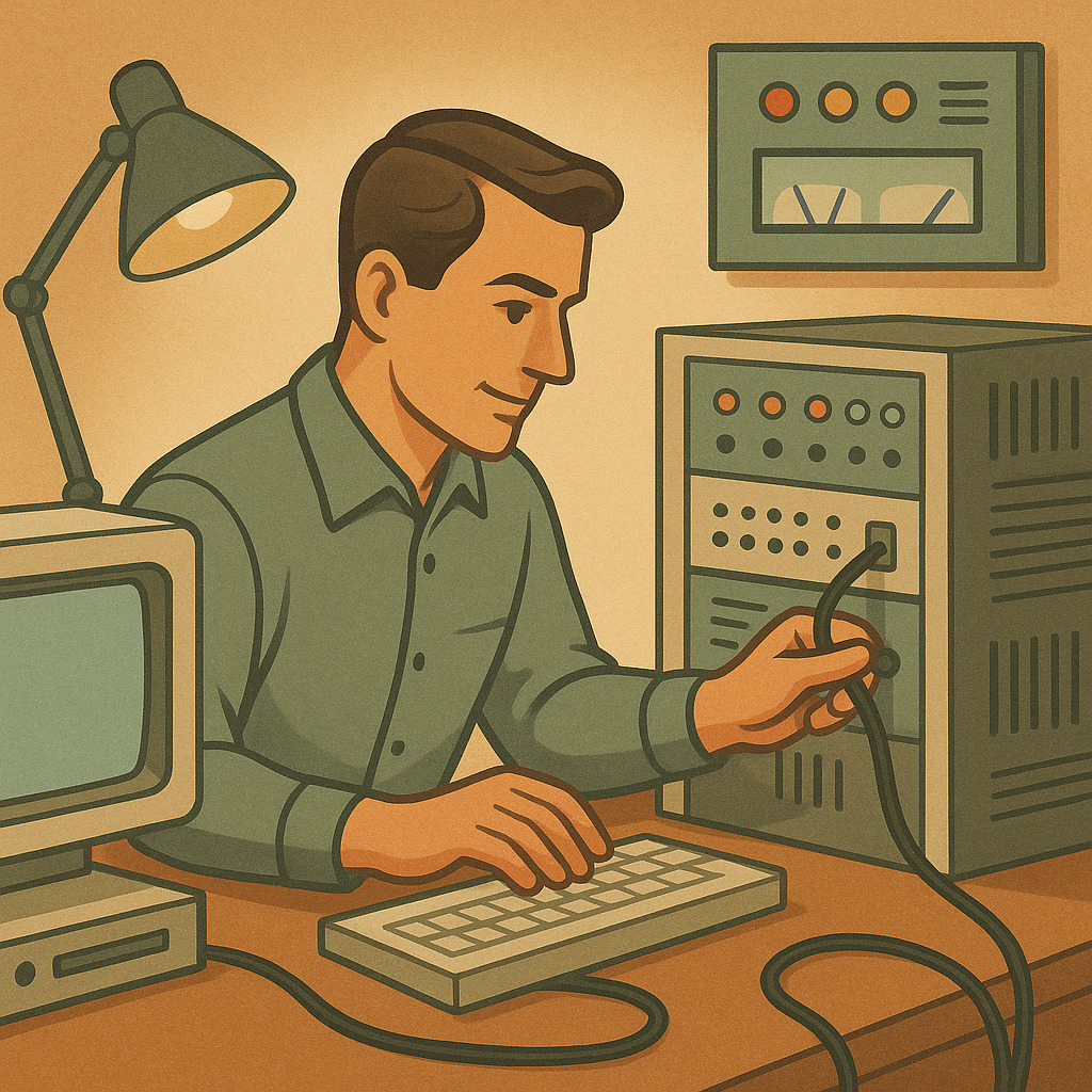 удалённый системный администратор работает за ноутбуком дома