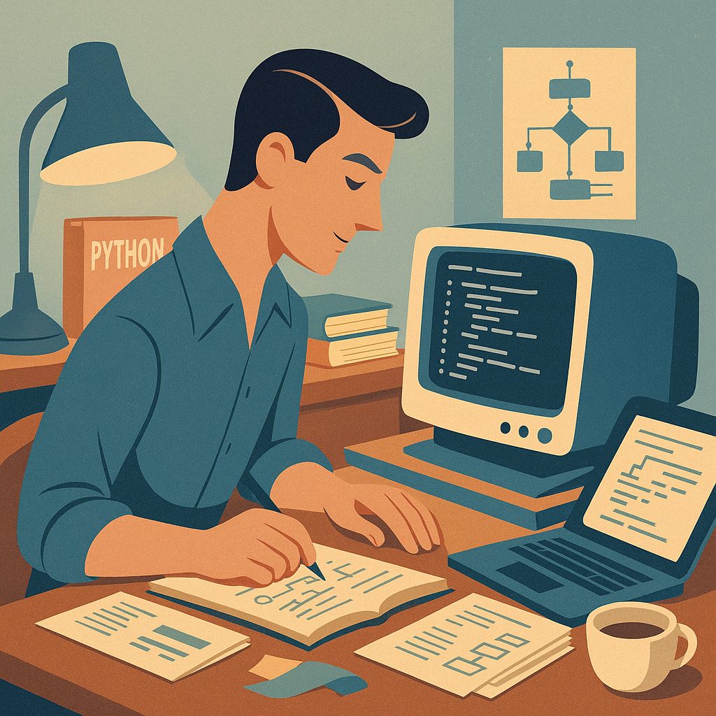 разработчик изучает полное руководство по Python