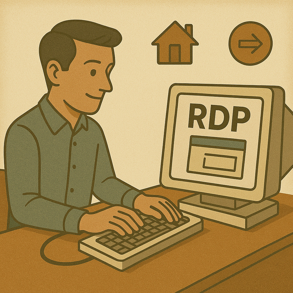 администратор подключается к серверу через RDP с ноутбука