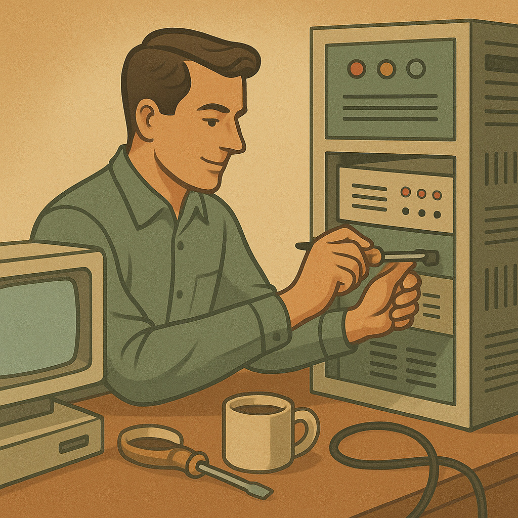 системный администратор оптимизирует сервер в дата-центре