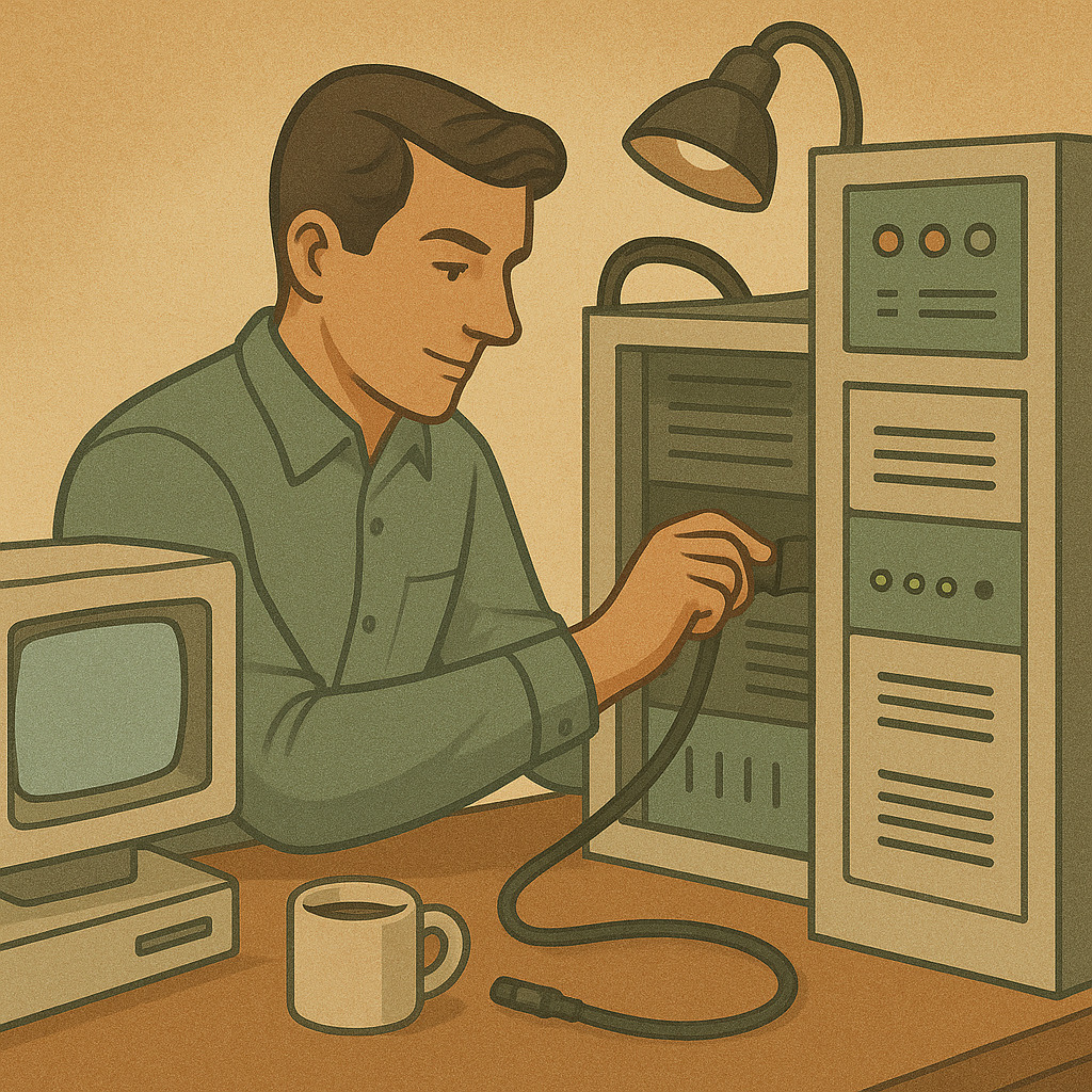 системный администратор оптимизирует сервер в дата-центре