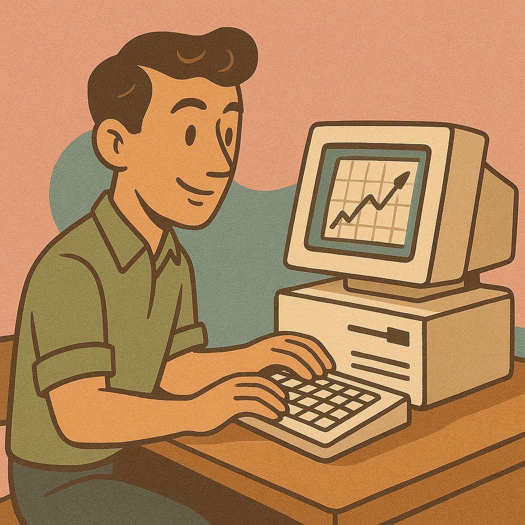 начинающий IT-специалист учится работать за компьютером