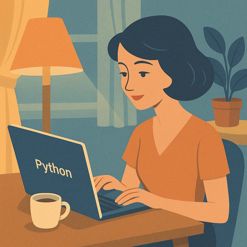 студент изучает Python поэтапно на ноутбуке