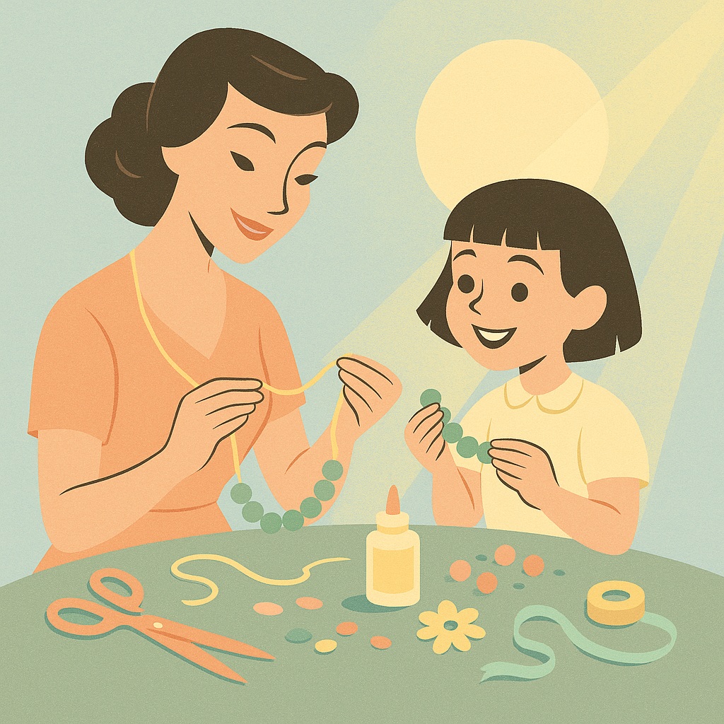 мама и ребёнок делают аппликацию из цветной бумаги