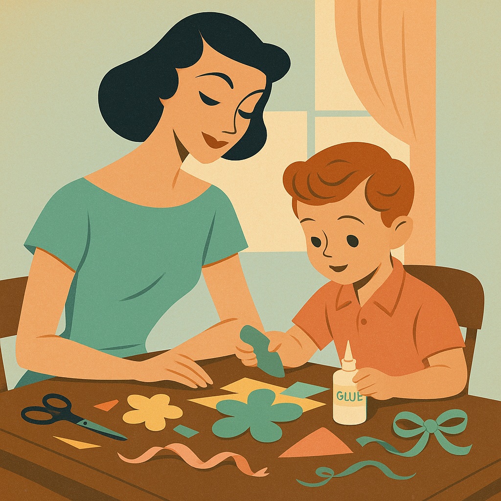 ребёнок увлечён handmade-занятием с мамой