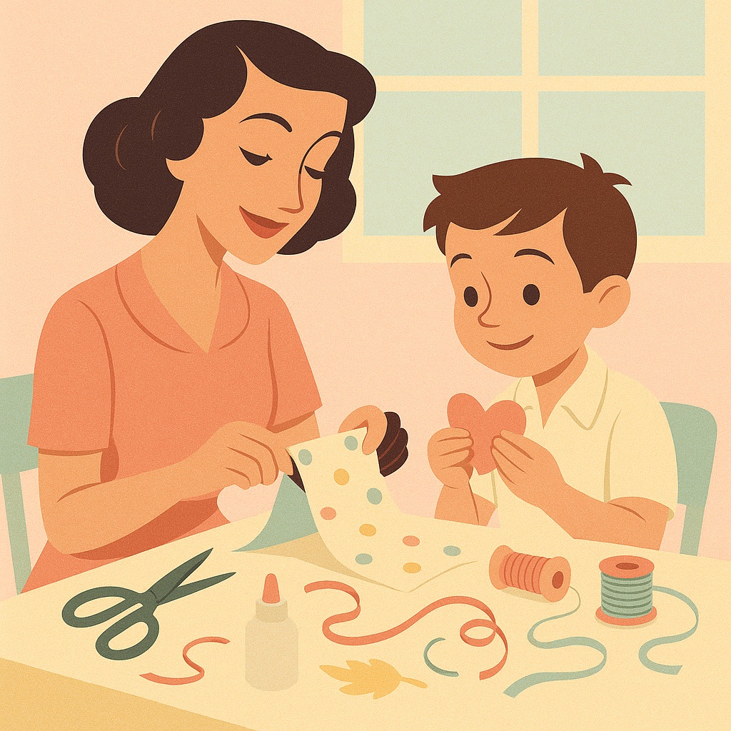 рабочее место ребёнка для рукоделия с лампой и материалами