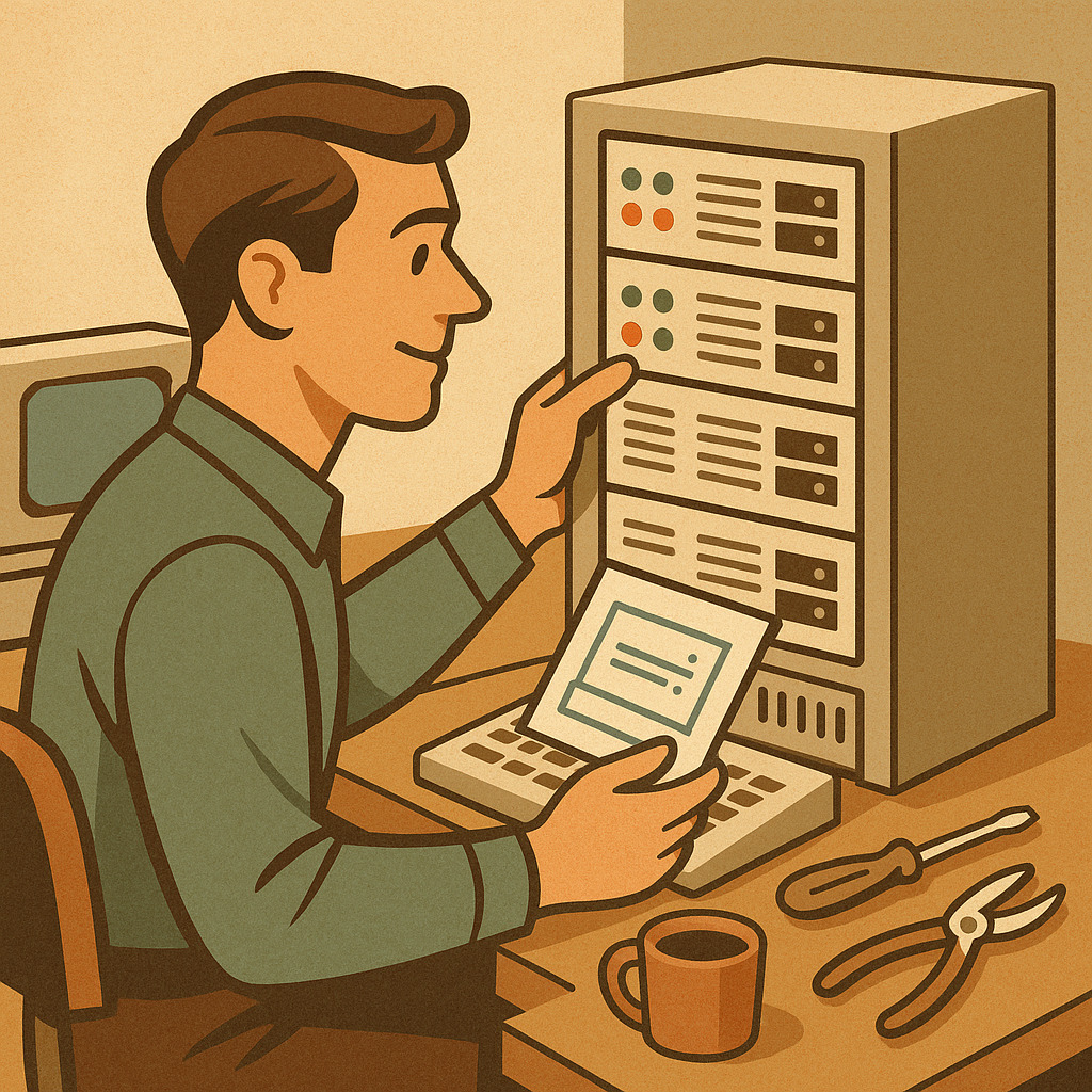 системный администратор настраивает сервер в офисе малого бизнеса