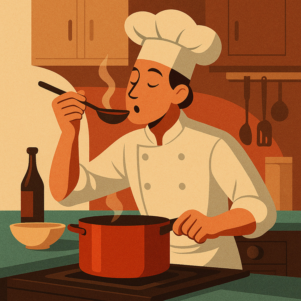 повар в белом колпаке готовит блюда на кухне ресторана в Москве