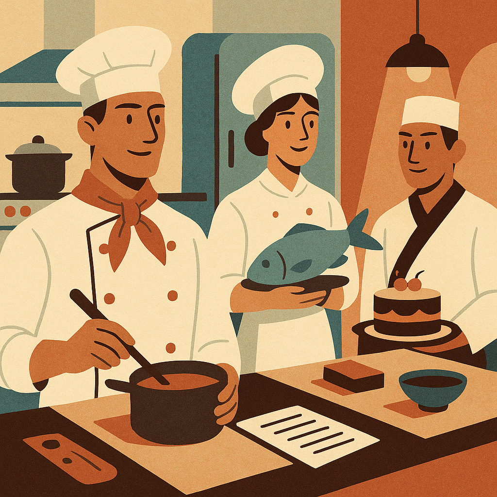 повар подбирает сочетания продуктов по вкусу, создавая авторские блюда