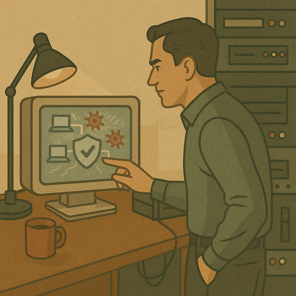 системный администратор проверяет настройки антивируса и фаервола на сервере