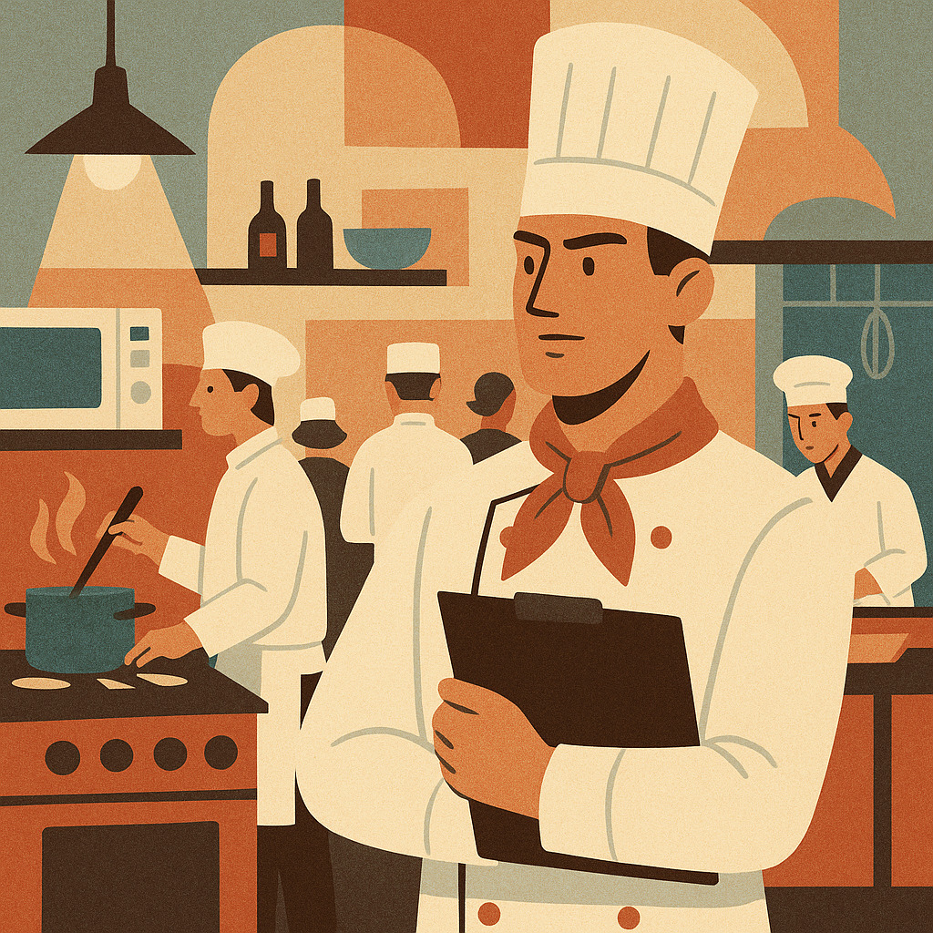 повар в профессиональной форме и обуви на кухне ресторана