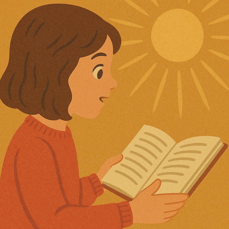 ребёнок читает книгу и сосредоточенно следит за текстом