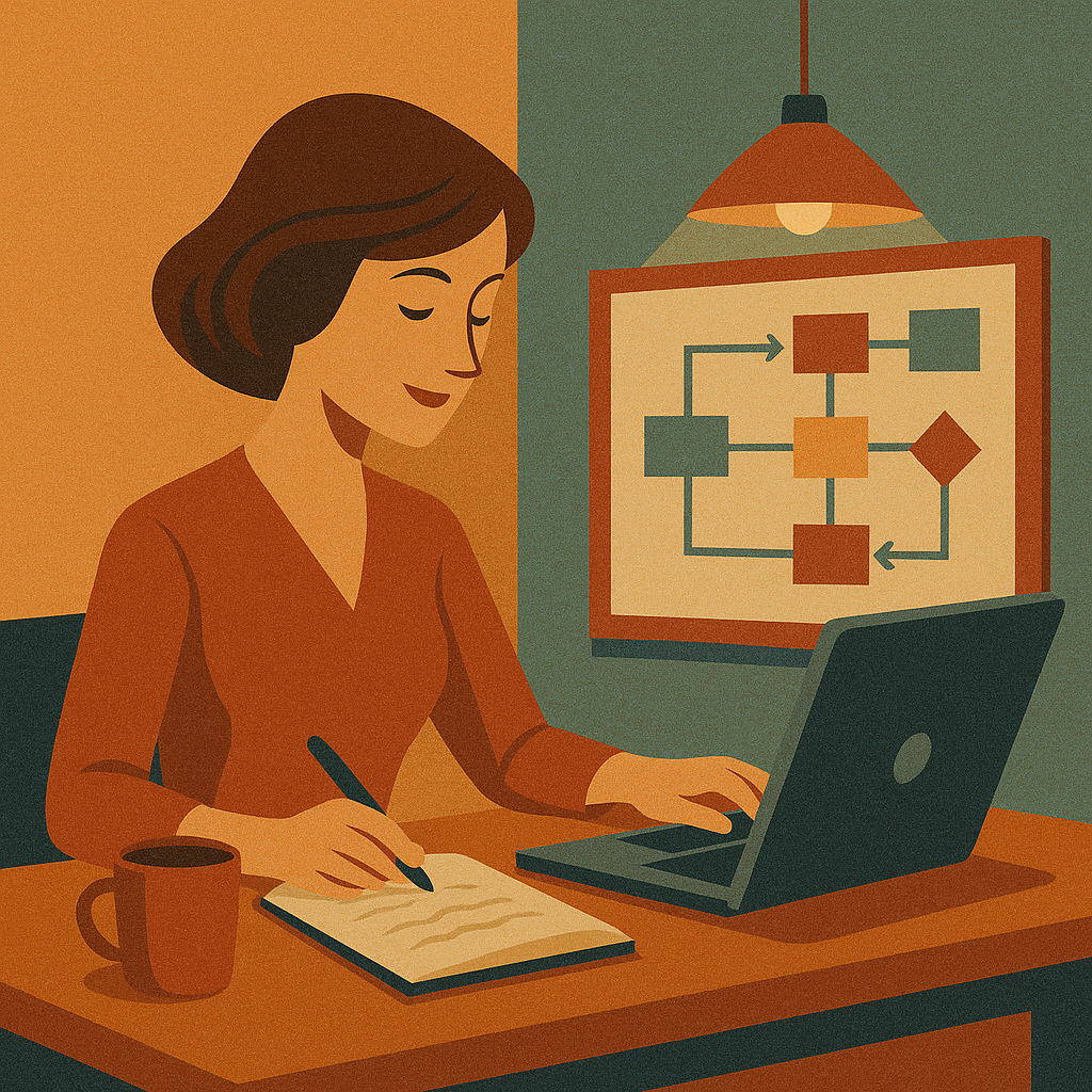 фриланс-журналист работает за ноутбуком и ищет заказчиков