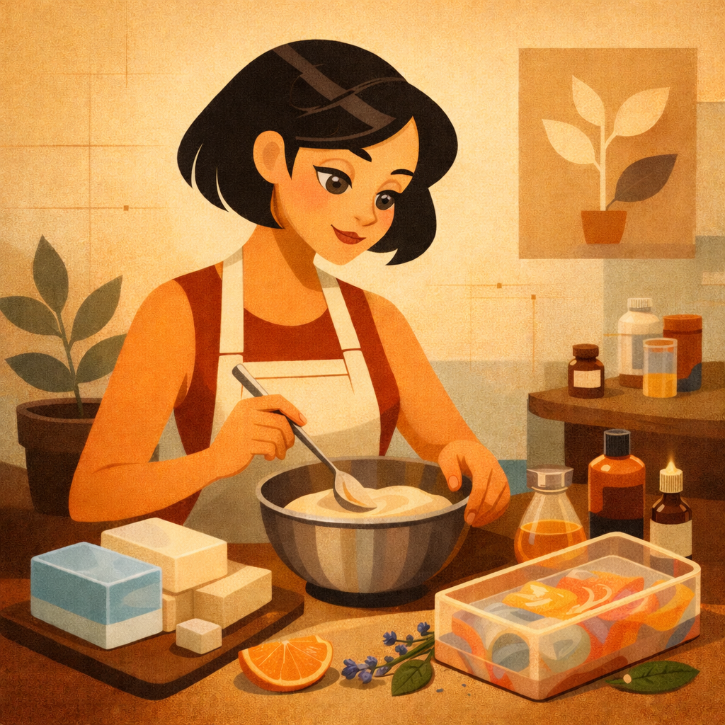 мыло ручной работы с эфирными маслами и ароматическими композициями на рабочем столе