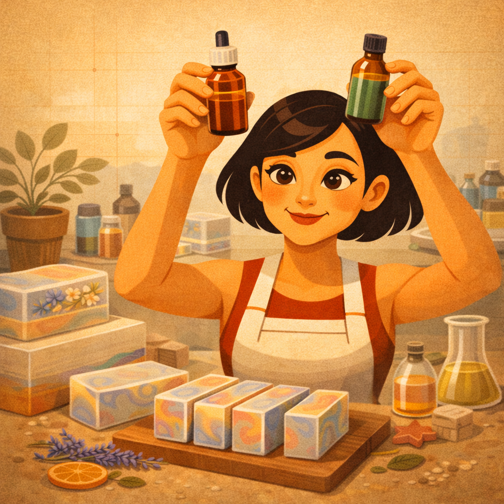 прозрачная и белая мыльная основа в брусках на рабочем столе мастера