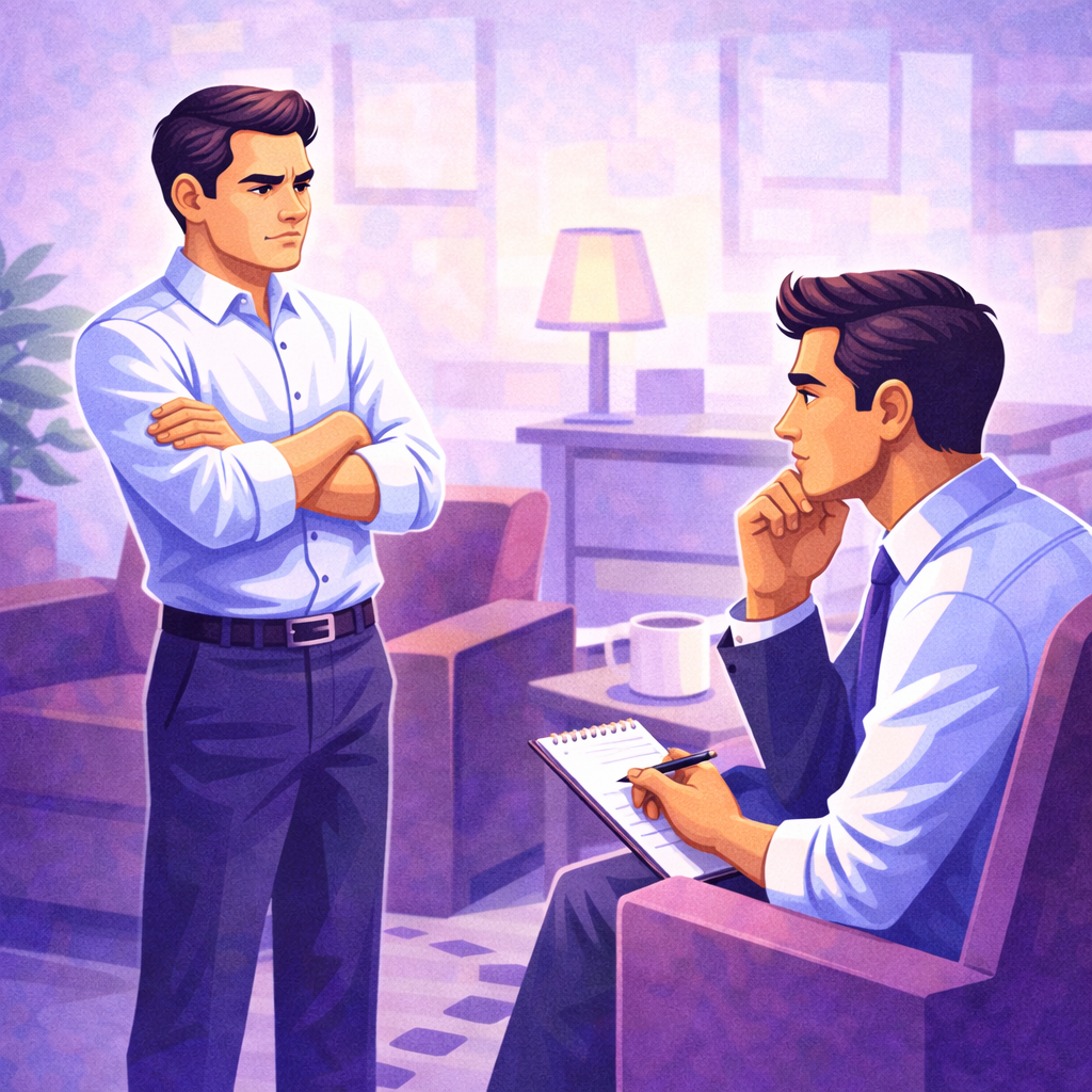 специалист наблюдает первые секунды общения, фиксируя контактность и уровень контроля в поведении