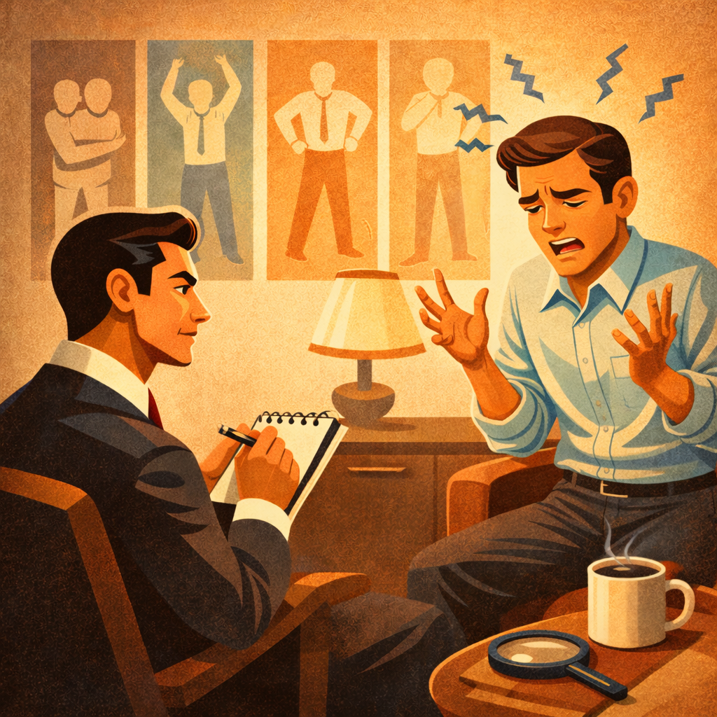 собеседники в переговорах, один меняет ориентацию корпуса и дистанцию при уточняющих вопросах