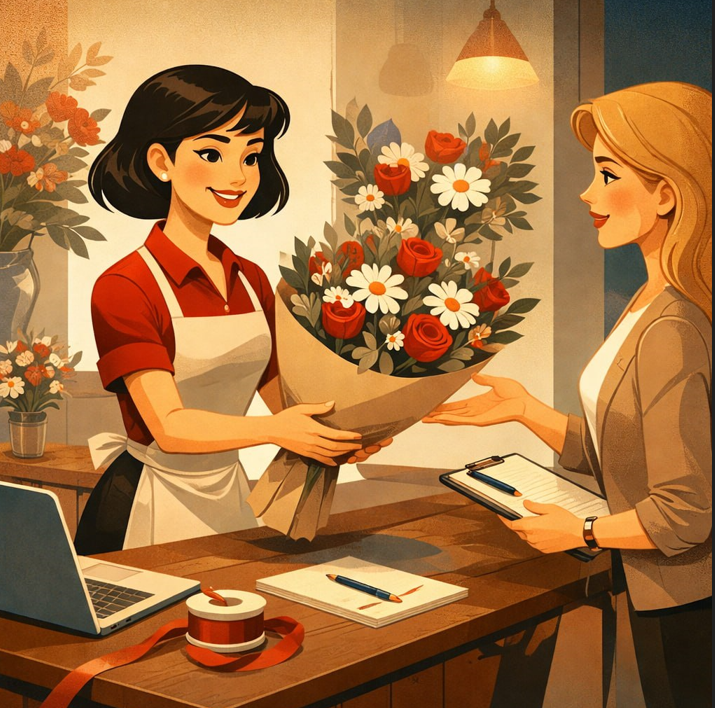 Гармоничное сочетание цветов в букете.