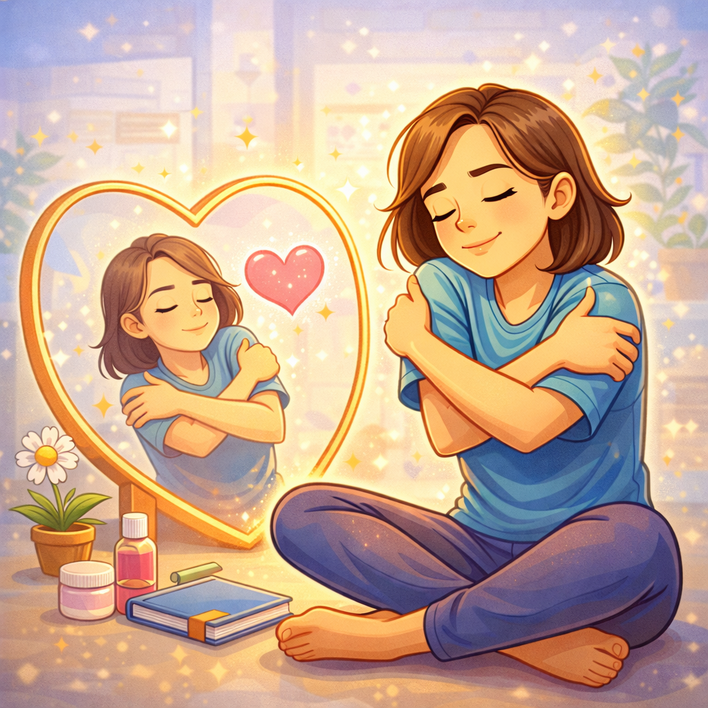 Человек сидит, держась за грудь, с напряжёнными плечами и быстрым дыханием, рядом мягкий свет и символические волны как образ тревожного напряжения.