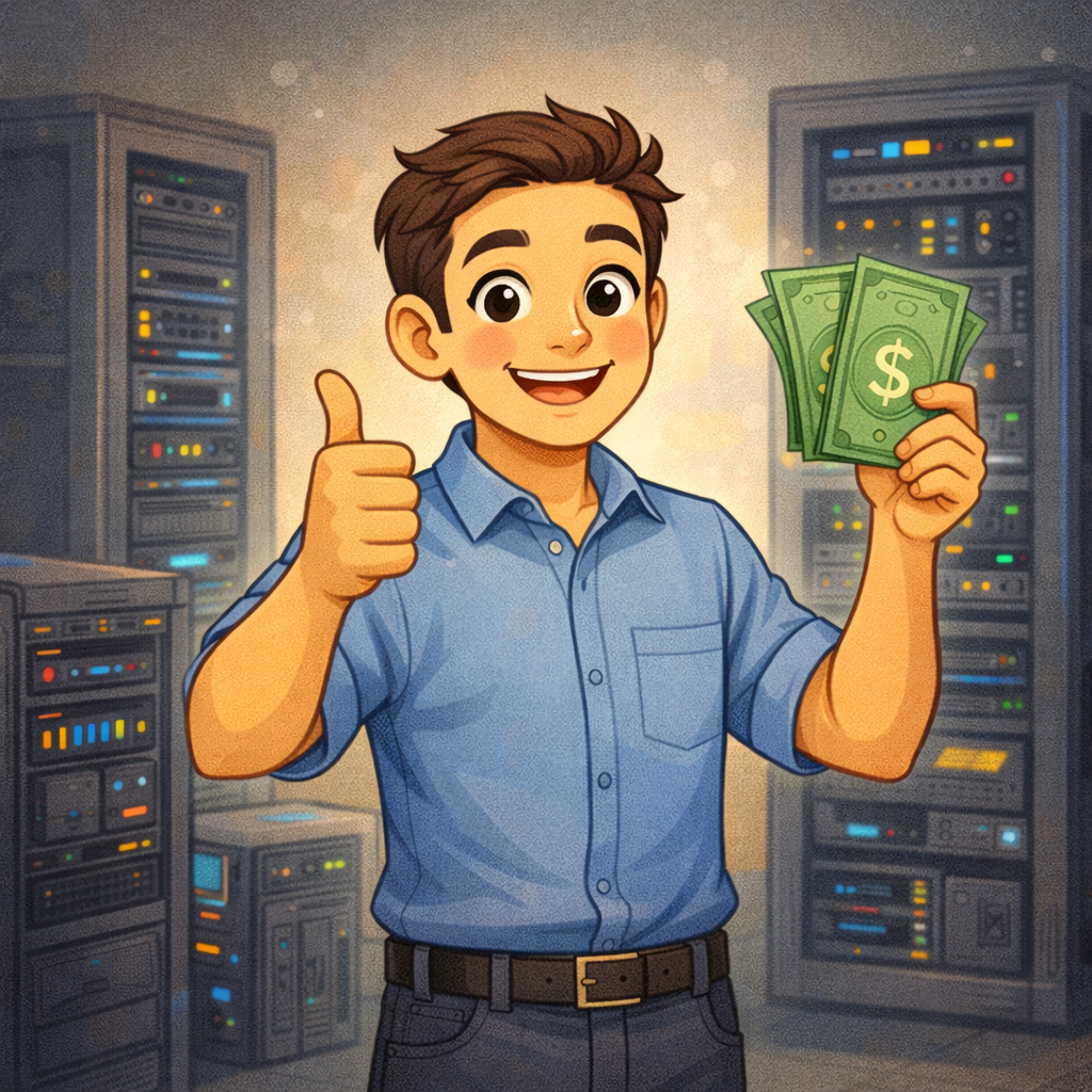 Системный администратор у стойки с сервером и ноутбуком проверяет мониторинг и сетевые показатели в спокойной рабочей обстановке.