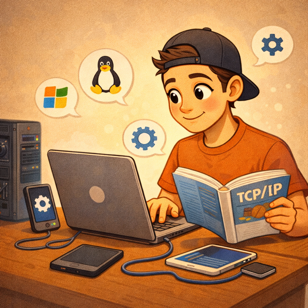 Домашний сервер в виде компактного корпуса рядом с роутером и внешним диском, на экране — панель состояния дисков и резервного копирования.