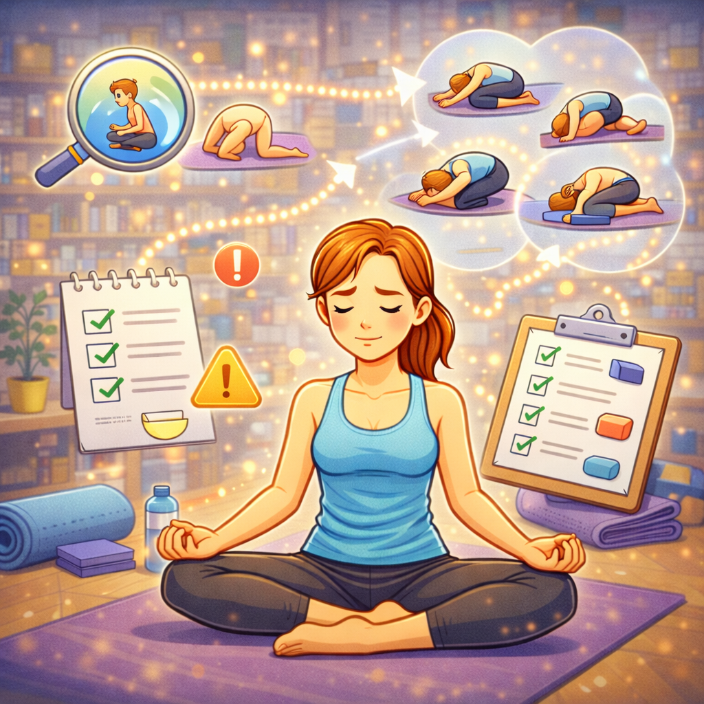 Человек выполняет мягкую растяжку дома на коврике рядом с диваном; рядом таймер и блокнот с планом тренировки, спокойная обстановка, без читаемого текста.