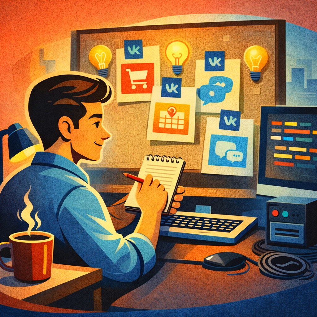 Схема архитектуры VK Mini App: блоки Frontend, VK Bridge, VK API, Backend и Database соединены стрелками сценария.