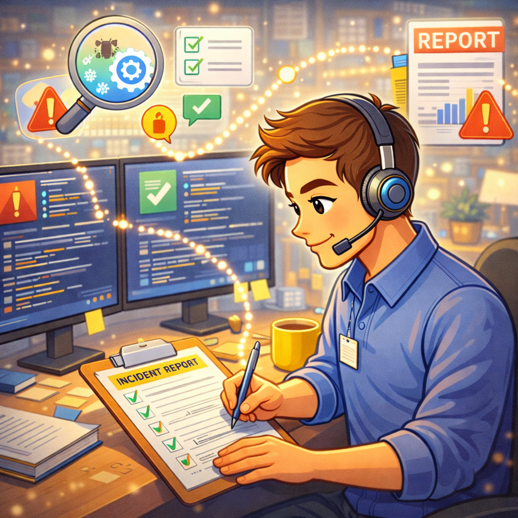 Диалог в тикет-системе: эмоциональное первое сообщение пользователя и рядом структурированный ответ поддержки с тремя уточняющими вопросами и кратким резюме симптомов, без читаемого текста на экране.