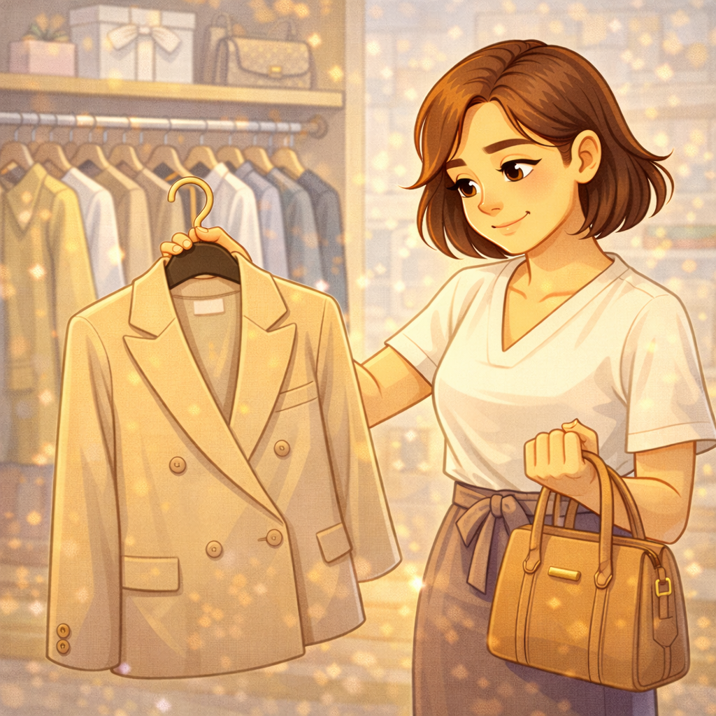 Два силуэта человека: один в собранном нейтральном образе с чистыми линиями, другой в случайных несогласованных деталях; рядом иконки «контекст», «посадка», «уход», без читаемого текста.