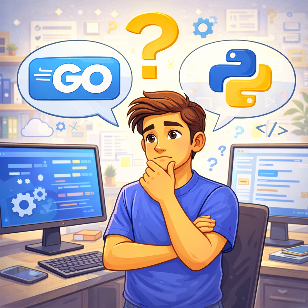 Схема микросервисной архитектуры с сервисами Go рядом с компонентами Java, PHP и C++, стрелки нагрузки и подписи про деплой и поддержку.