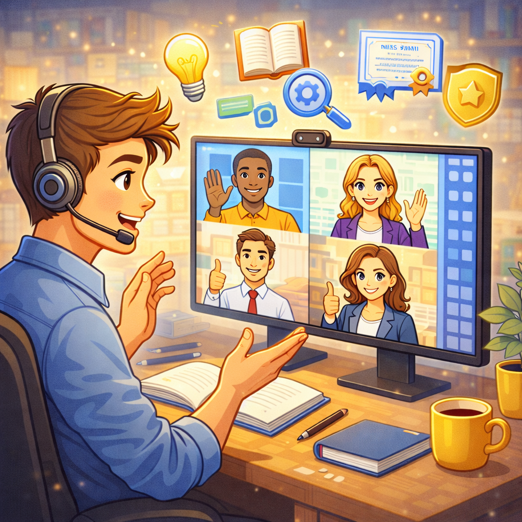 Минималистичный отчёт по инциденту на экране: таймлайн, блок «влияние», схема причин и список действий, рядом иконки «алерт», «часы», «шестерёнка» и «галочка», без читаемого текста.