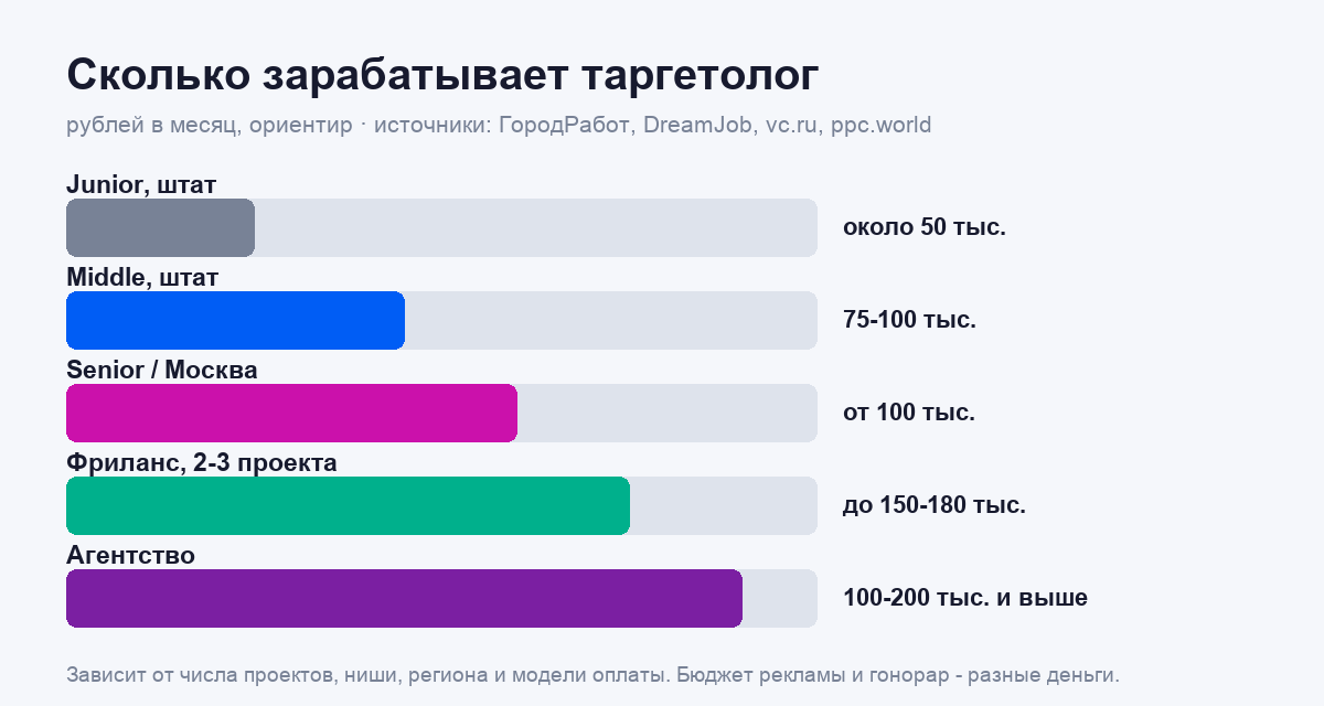 Инфографика: сколько зарабатывает таргетолог по форматам работы в 2026 году