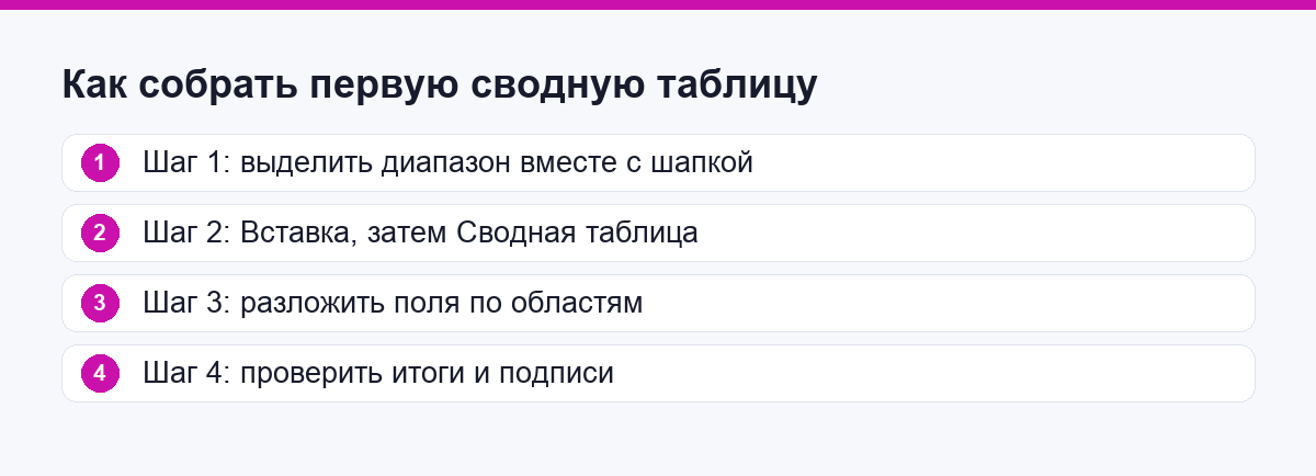 Шаги сборки первой сводной таблицы