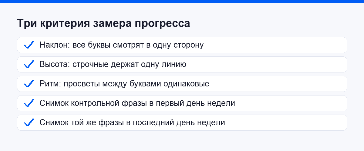 Чек-лист замера прогресса каллиграфии по трём критериям