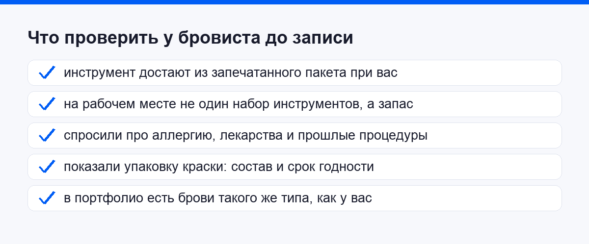 Чек-лист проверки бровиста: санитария, вопросы клиенту, портфолио