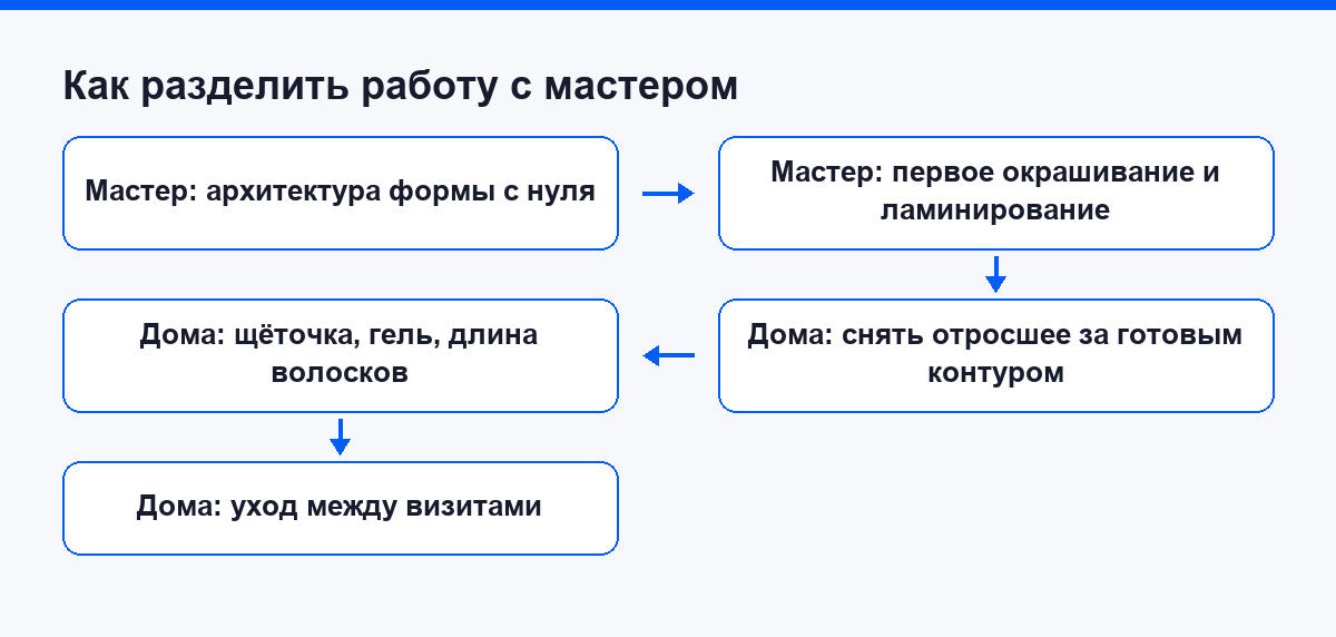 Схема разделения работы с бровями между мастером и домашним уходом