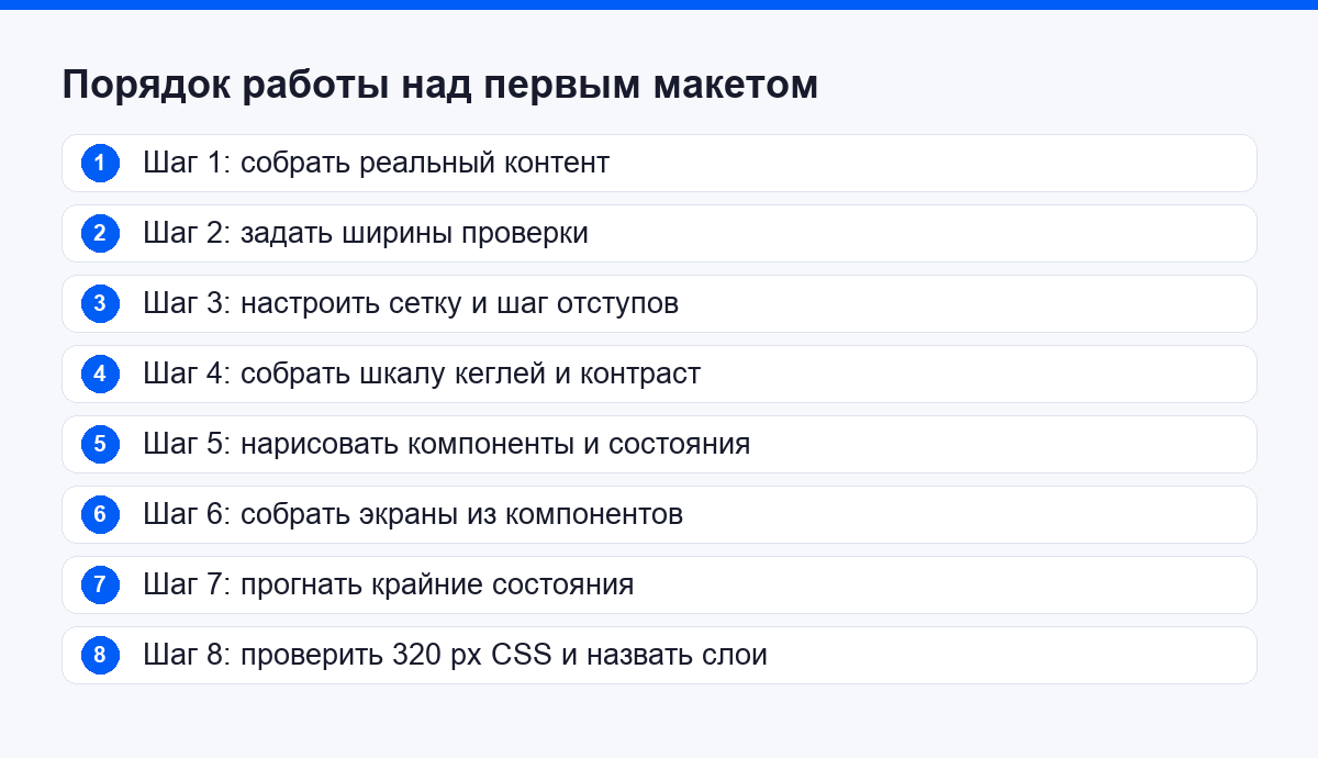 Порядок работы над первым макетом