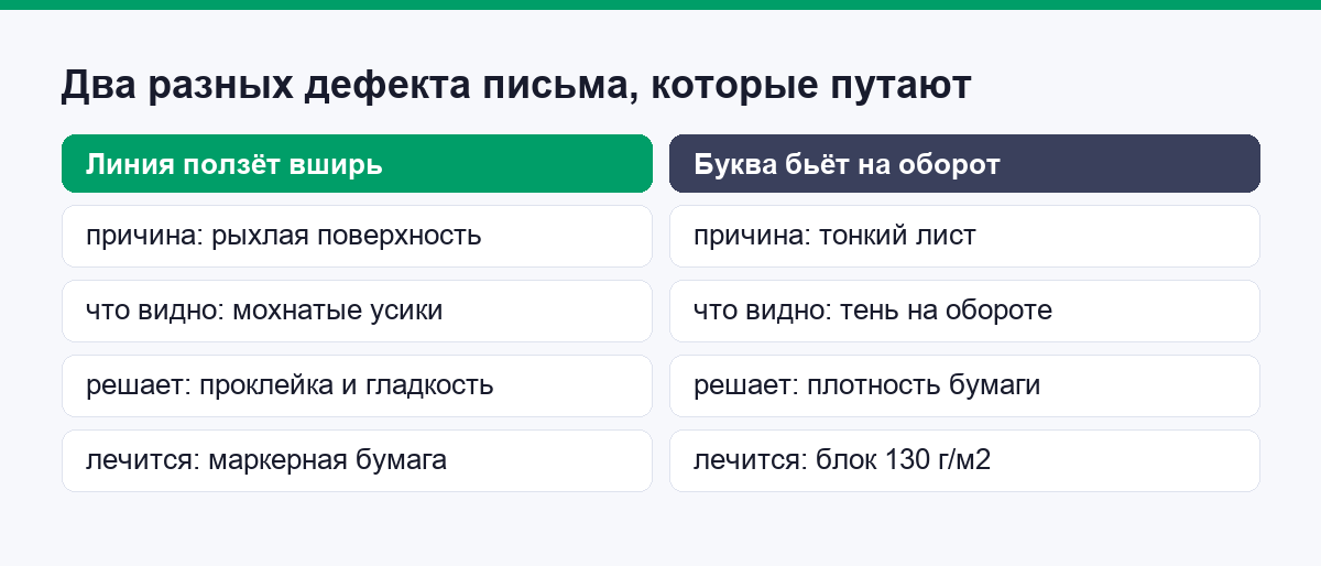 Четыре дефекта письма на бумаге и что менять в каждом случае