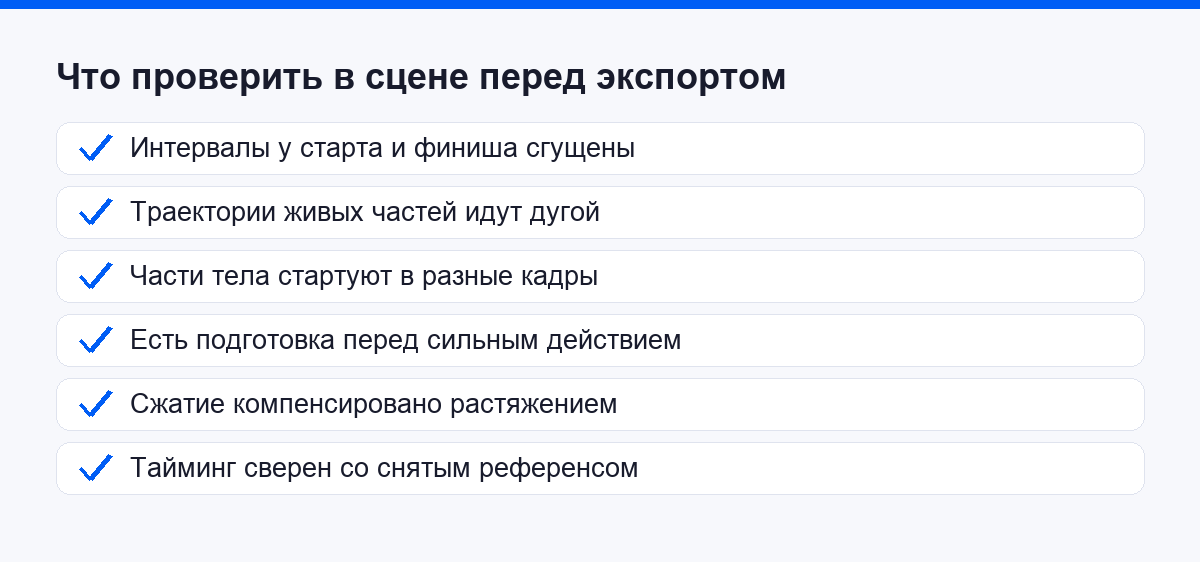 Чек-лист проверки готовой сцены перед экспортом