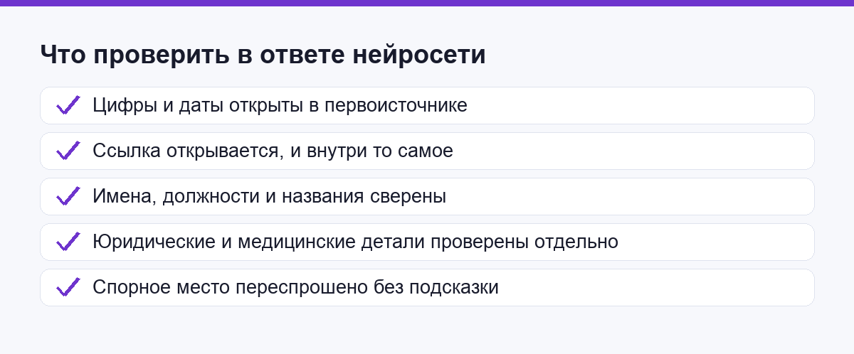 Чек-лист проверки ответа нейросети перед использованием