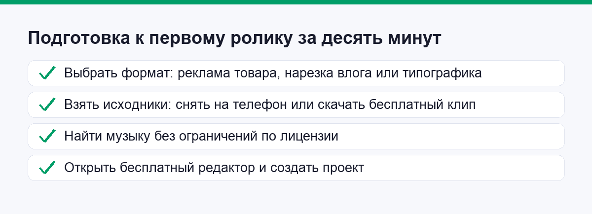 Подготовка к первому ролику за десять минут